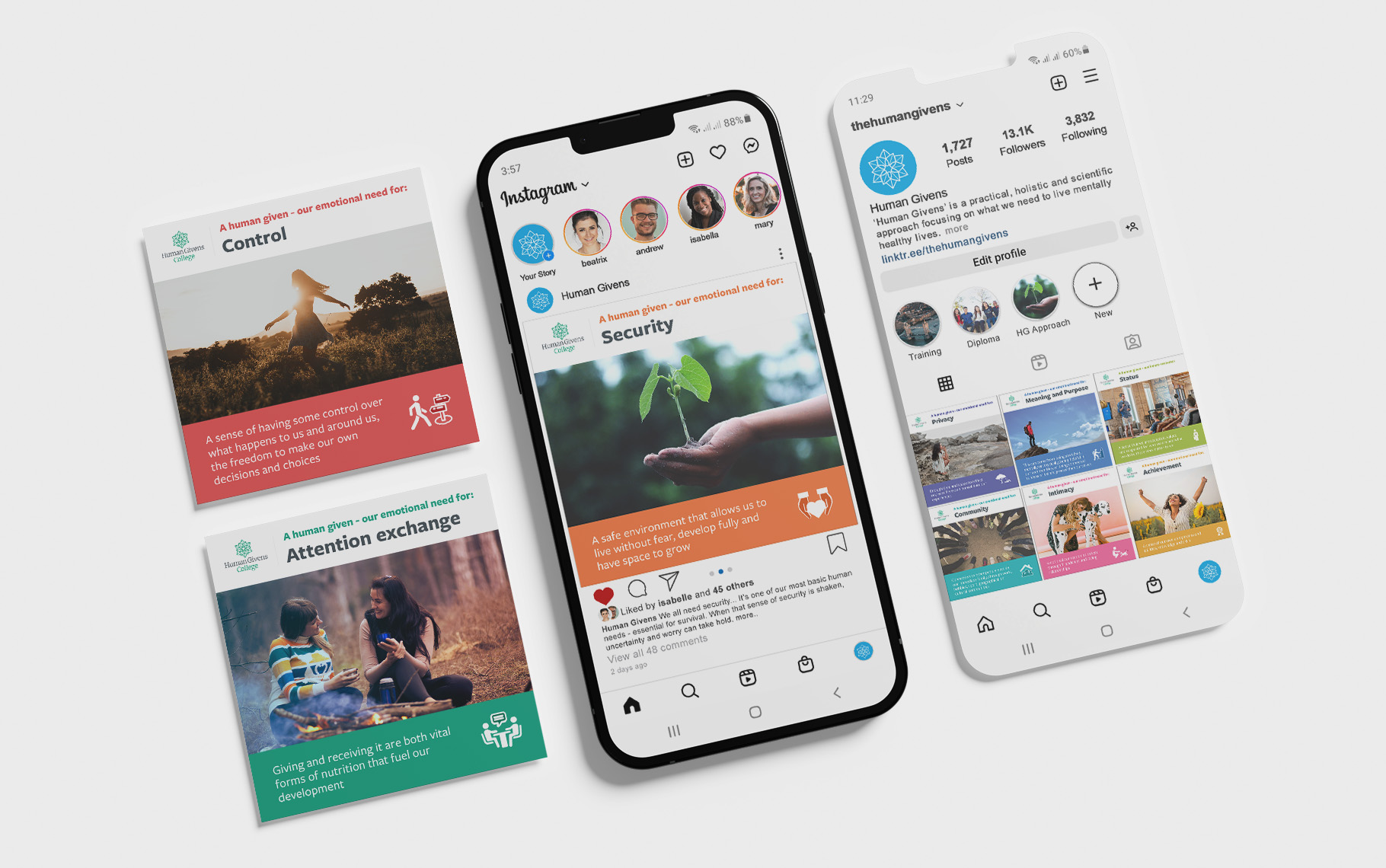 Image showing a mockup of some of the social media assets for the Human Givens Social Media Toolkit