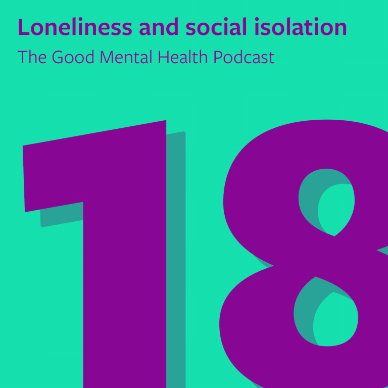 Social graphic for The Good Mental Health Podcast episode on loneliness and social isolation, featuring the number 18.