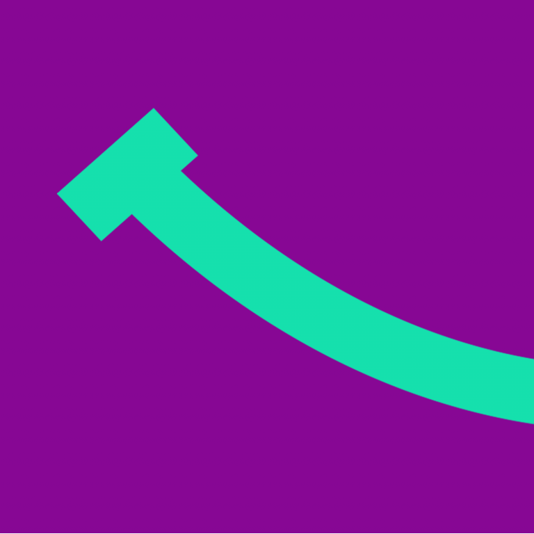Cropped smile motif in mint green on a purple background.